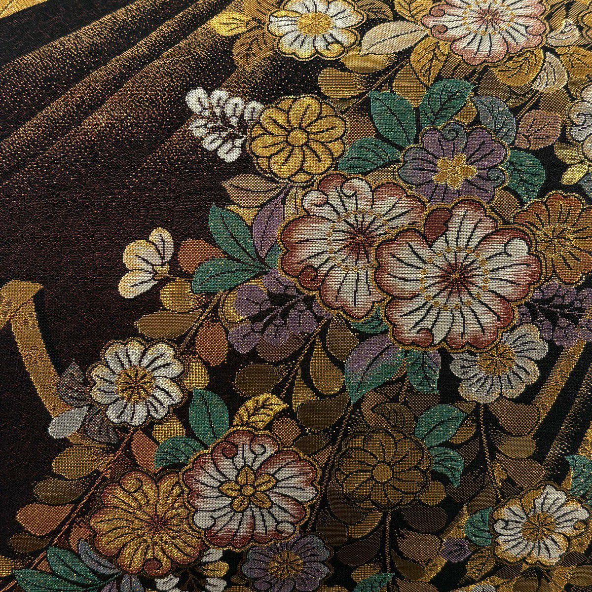 【美品】 袋帶 秀品級櫻花 蔓帶 金銀彩 金金箔 紅黑 六通 純蠶絲