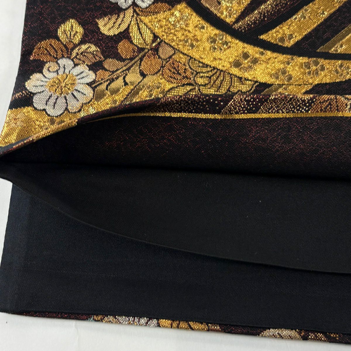 【美品】 袋帶 秀品級櫻花 蔓帶 金銀彩 金金箔 紅黑 六通 純蠶絲