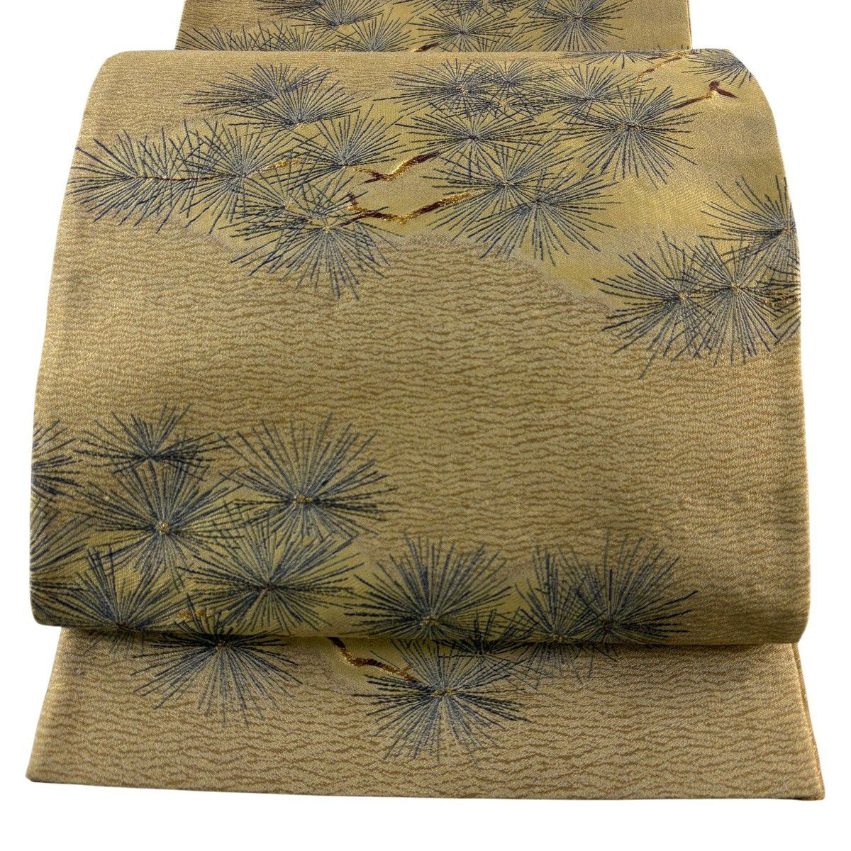【美品】 袋帶 秀品級 松樹 霞 金絲 灰茶 全通 純蠶絲
