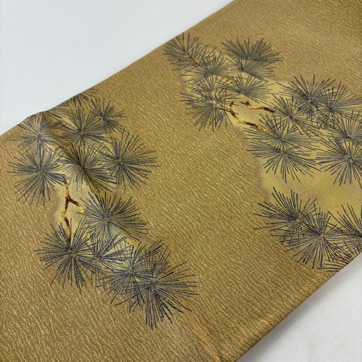 【美品】 袋帶 秀品級 松樹 霞 金絲 灰茶 全通 純蠶絲