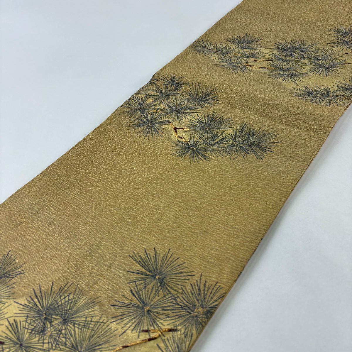 【美品】 袋帶 秀品級 松樹 霞 金絲 灰茶 全通 純蠶絲
