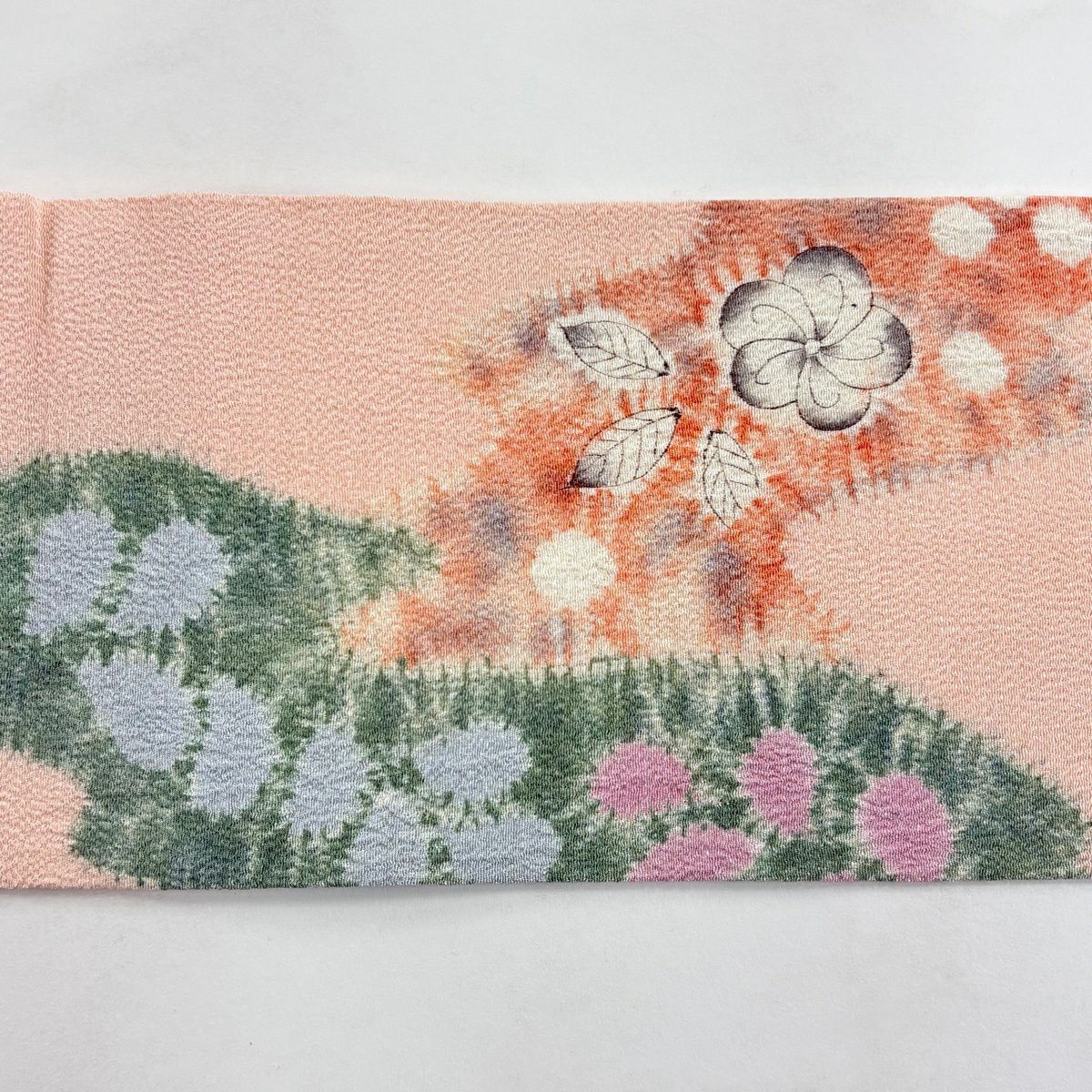 名古屋帶 秀品級 辻花染圖案 縮緬 薄粉紅 純蠶絲