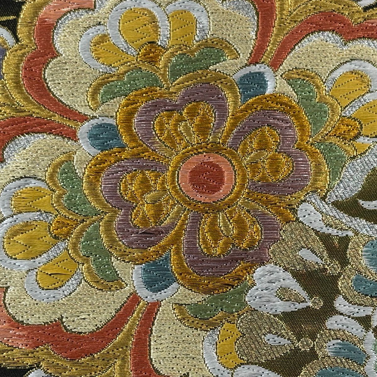【美品】 袋帶 秀品級 慶賀 華紋 金銀彩 金金箔 黑 六通 純蠶絲