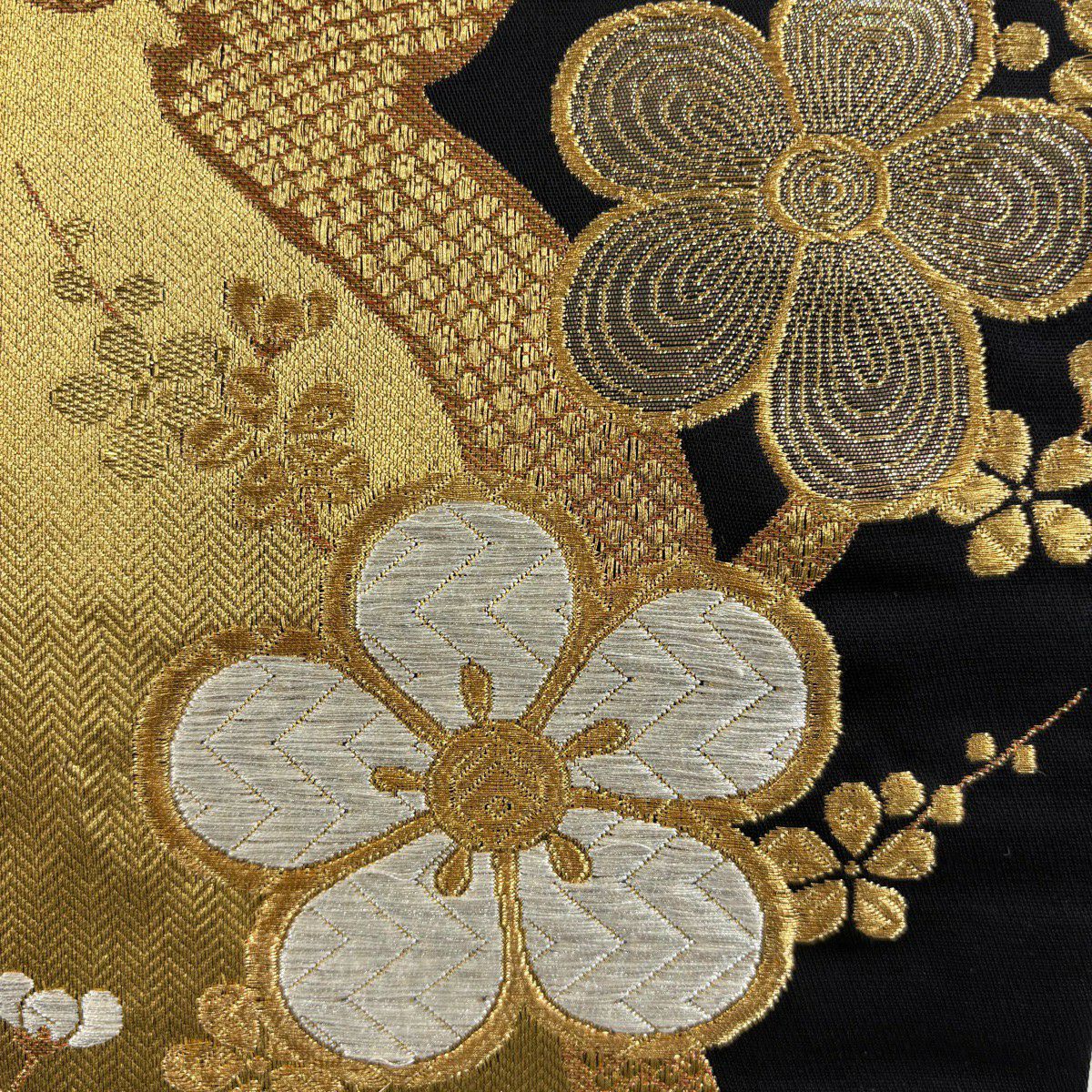袋帶 秀品級 慶金錦 枝梅花 金銀絲 刺繡 金色 六通 純蠶絲
