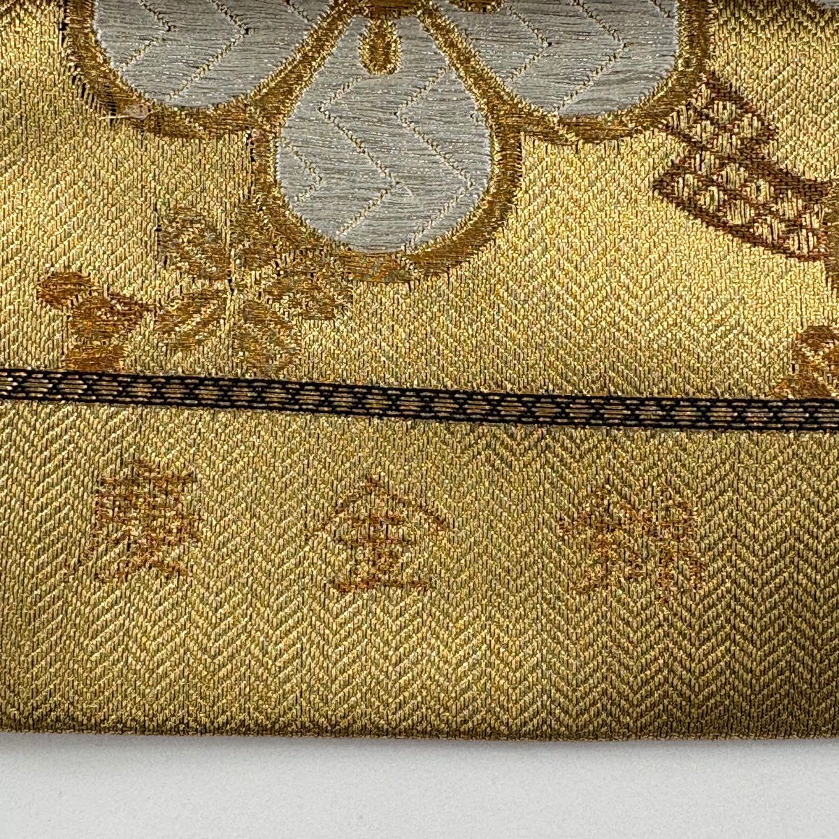 袋帶 秀品級 慶金錦 枝梅花 金銀絲 刺繡 金色 六通 純蠶絲
