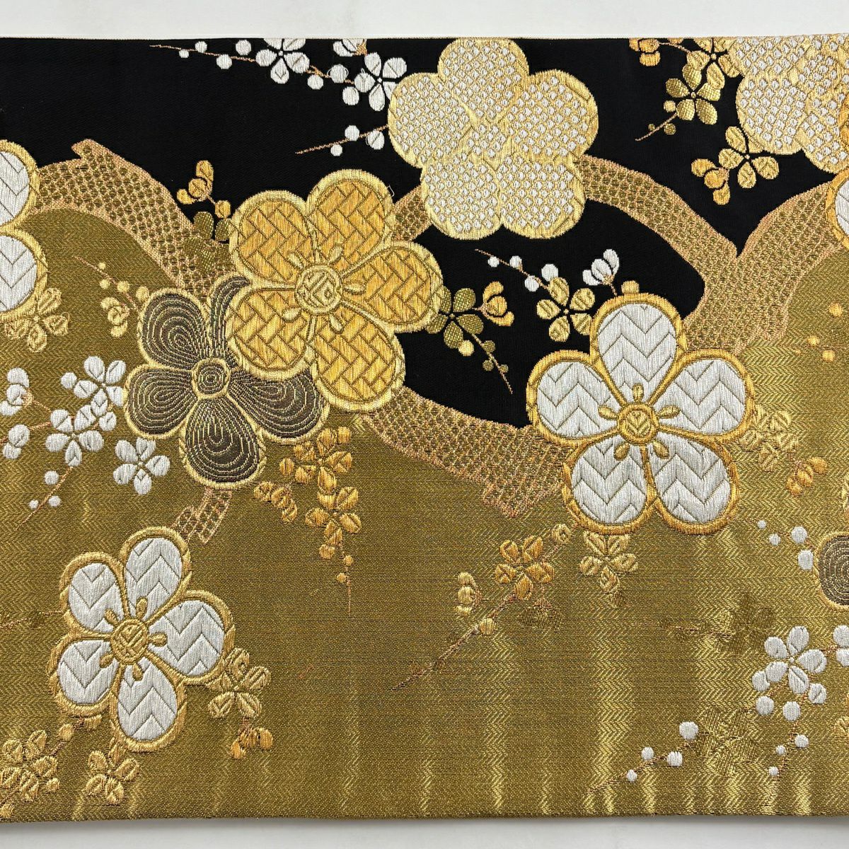 袋帶 秀品級 慶金錦 枝梅花 金銀絲 刺繡 金色 六通 純蠶絲
