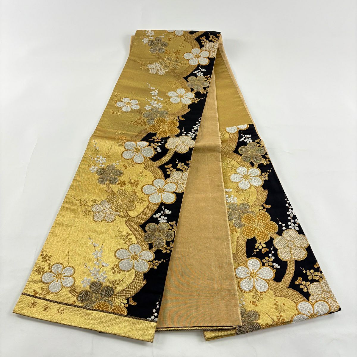 袋帶 秀品級 慶金錦 枝梅花 金銀絲 刺繡 金色 六通 純蠶絲