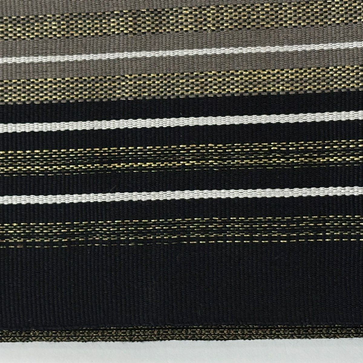 【美品】 袋帶 秀品級 格子 縞 金絲 黑 お太鼓圖案 純蠶絲