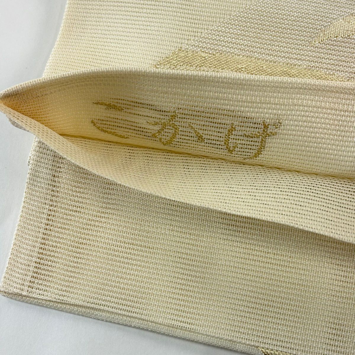 袋帶 秀品級 夏帶 絽 扇子面 桔梗 金金箔 奶油 六通 純蠶絲