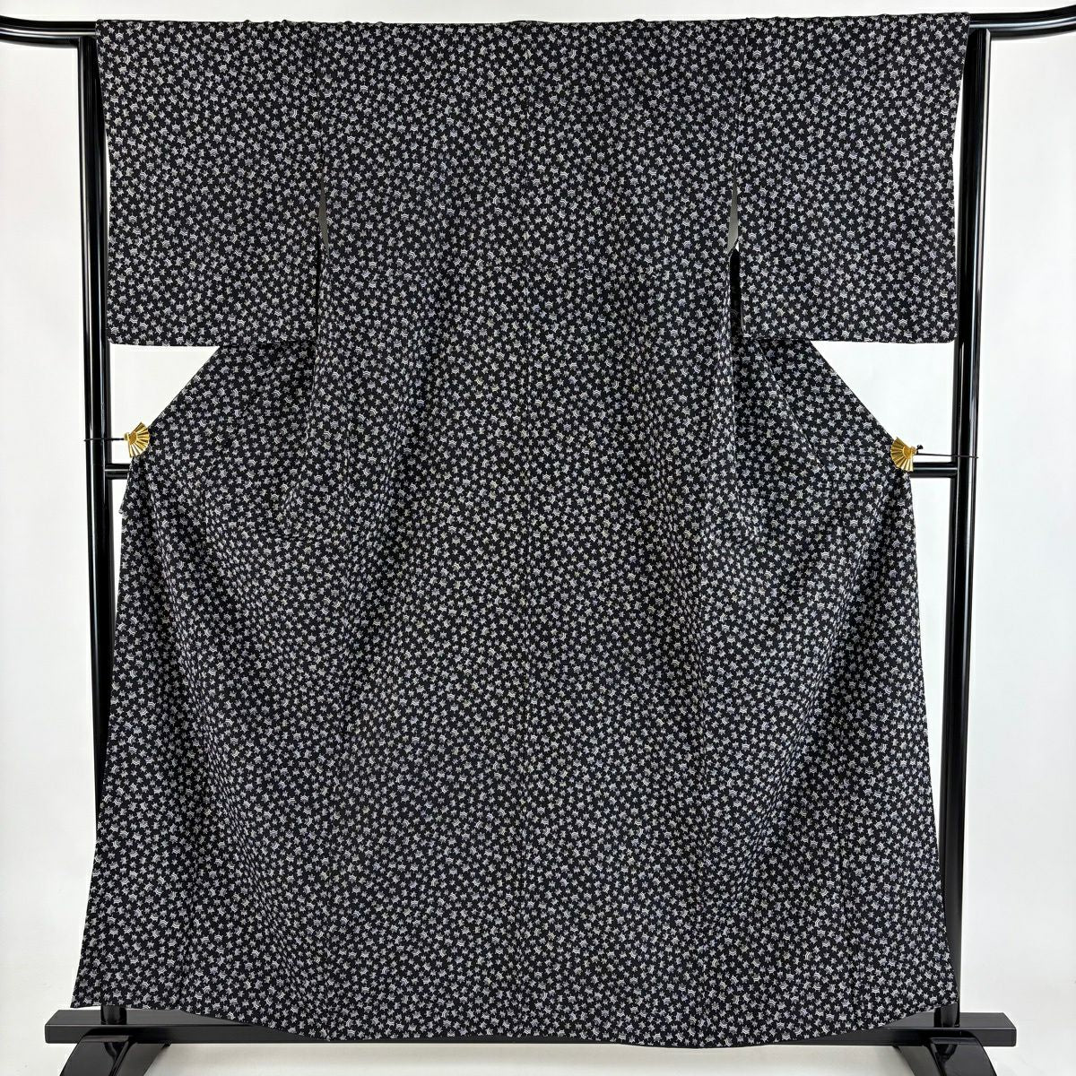 【美品】小紋 身長158cm 袖長66cm M 雙層 線卷 黑 純蠶絲 秀品級