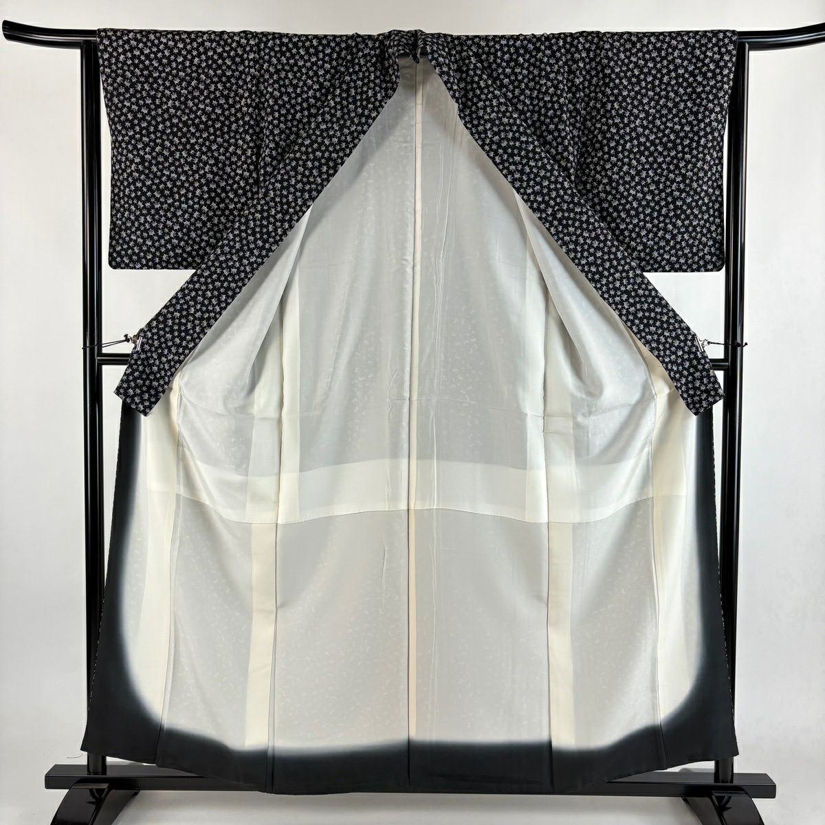 【美品】小紋 身長158cm 袖長66cm M 雙層 線卷 黑 純蠶絲 秀品級