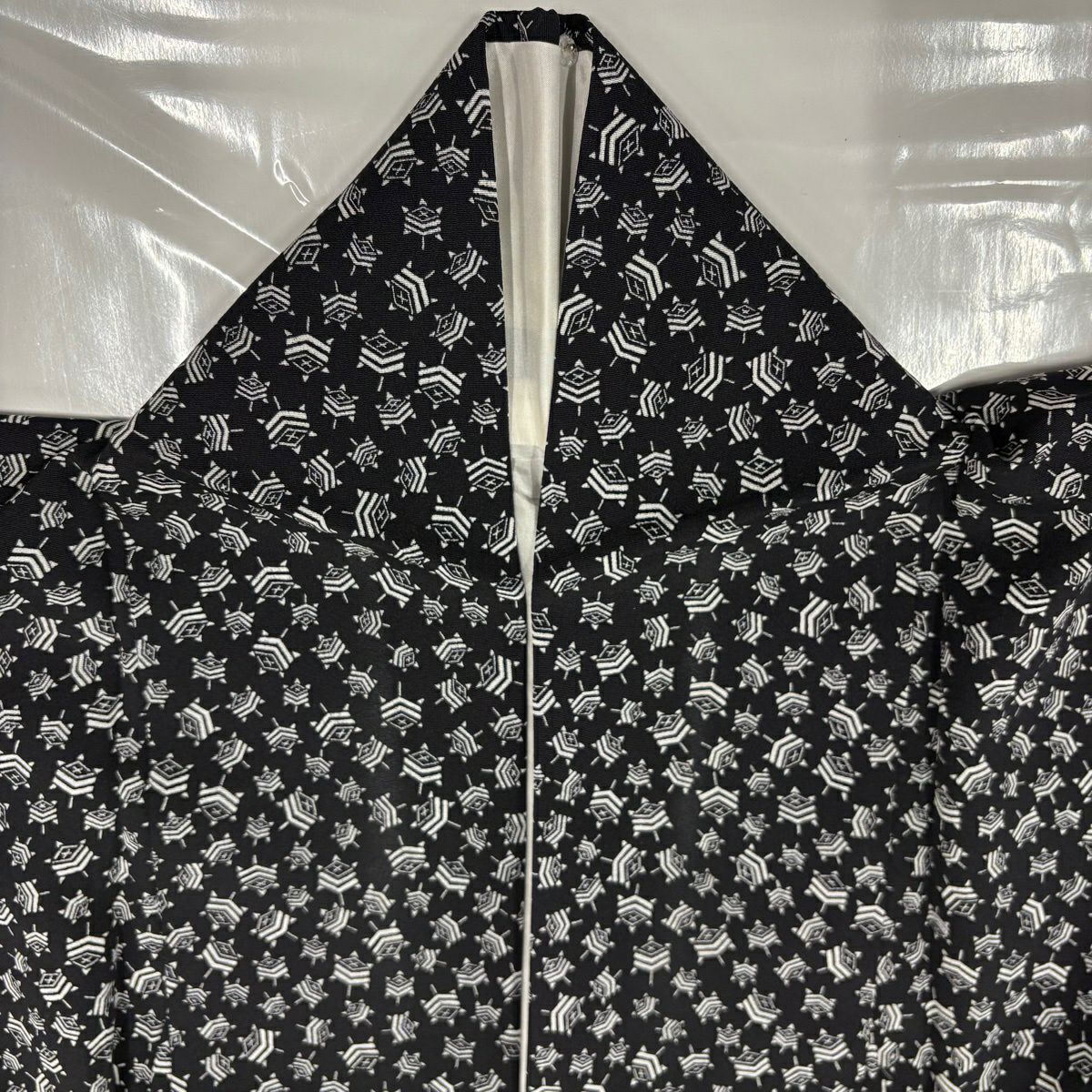 【美品】小紋 身長158cm 袖長66cm M 雙層 線卷 黑 純蠶絲 秀品級