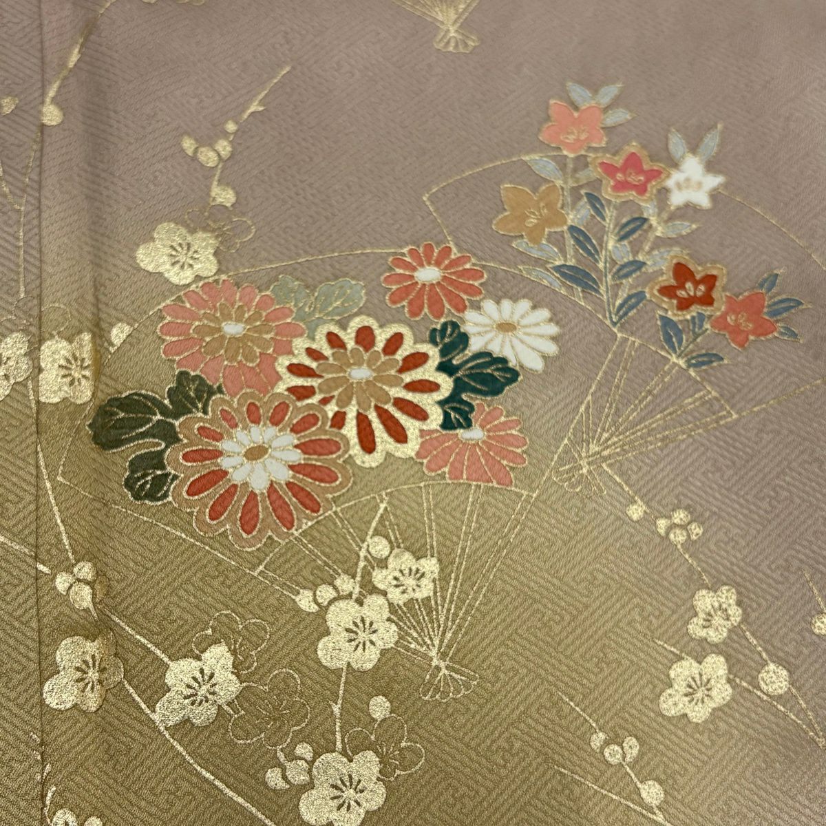 訪問服 身長169cm 袖長64.5cm M 雙層 扇子子 枝梅花 金銀彩 漸層 淺小豆 純蠶絲 優品級