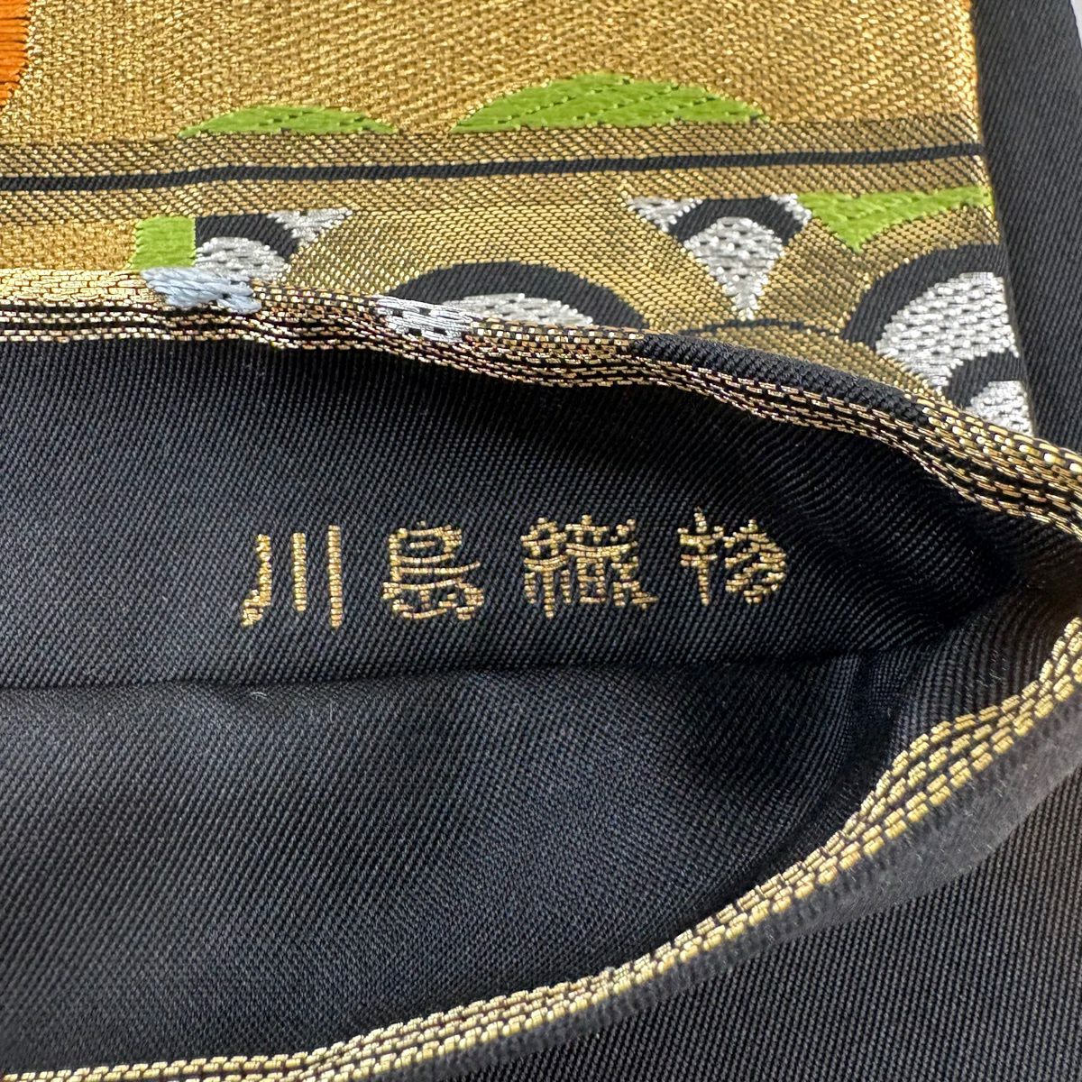 袋帶 秀品級 川島織物 落款 有職文樣 雪輪 金銀線 金金箔 金色 六通 純蠶絲