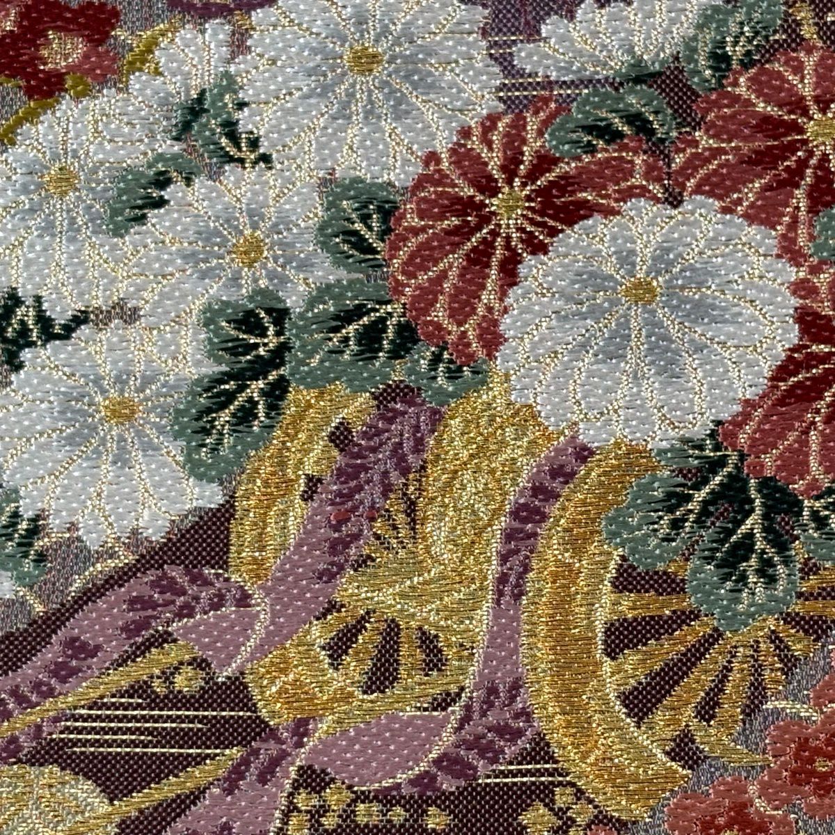 【美品】 袋帶 秀品級 證書齊全 花車 草花紋紋 金絲 金金箔 淺綠 六通 純蠶絲