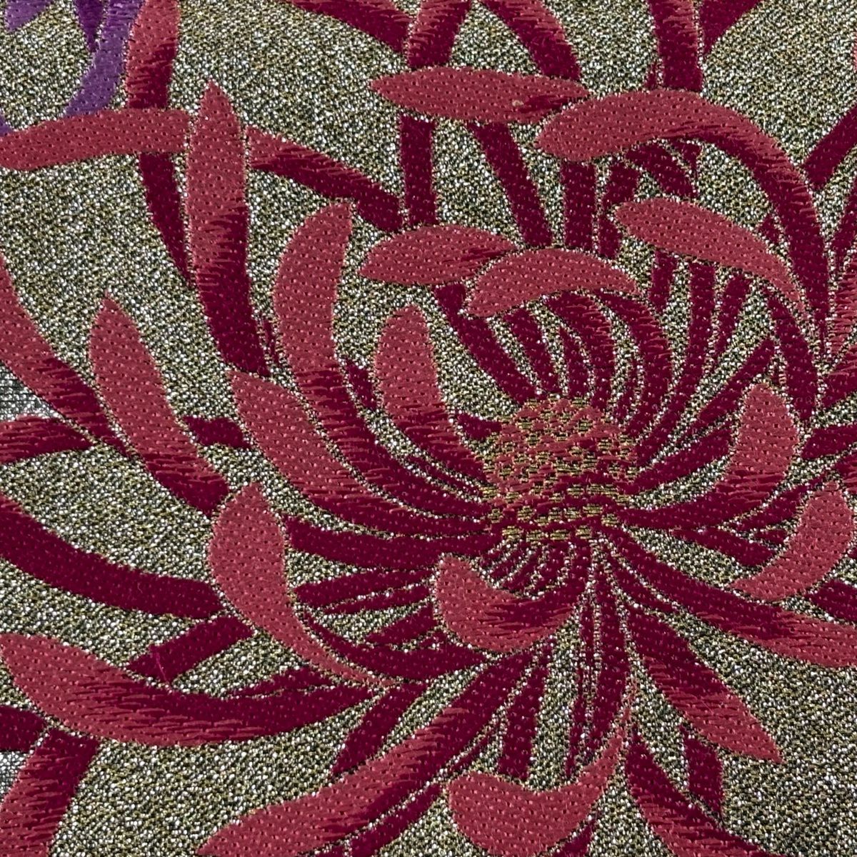 【美品】 袋帶 秀品級 振袖禮服禮服用 亂菊花花集 金絲 金金箔 銀 六通 純蠶絲