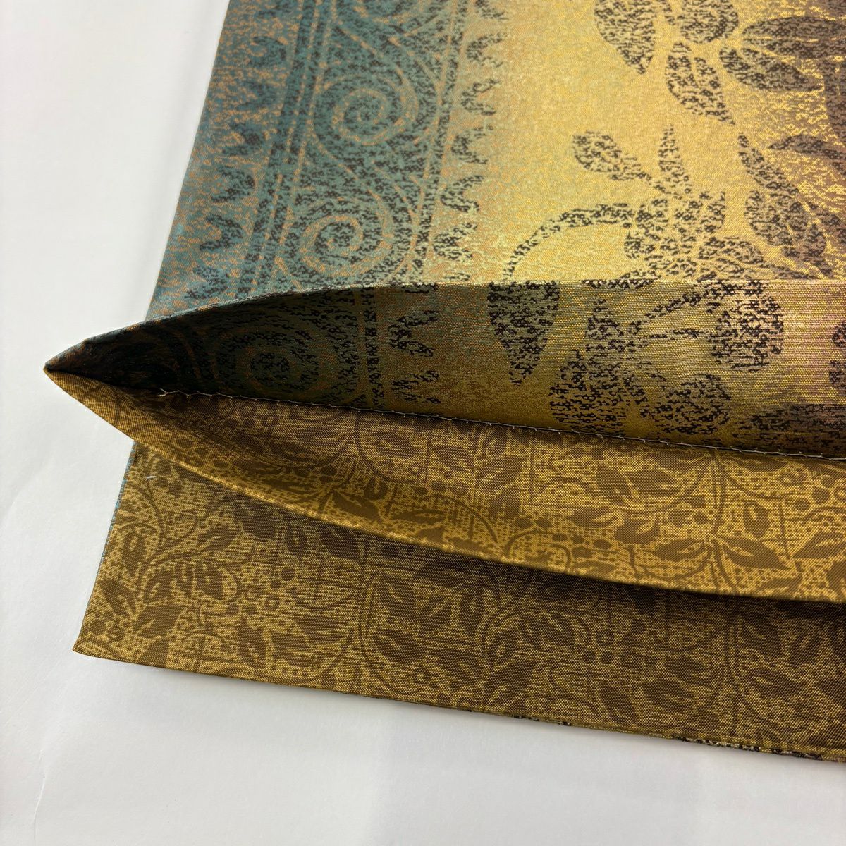 【美品】 袋帶 秀品級 草花紋紋 金銀彩 黃土 深藍色 六通 純蠶絲