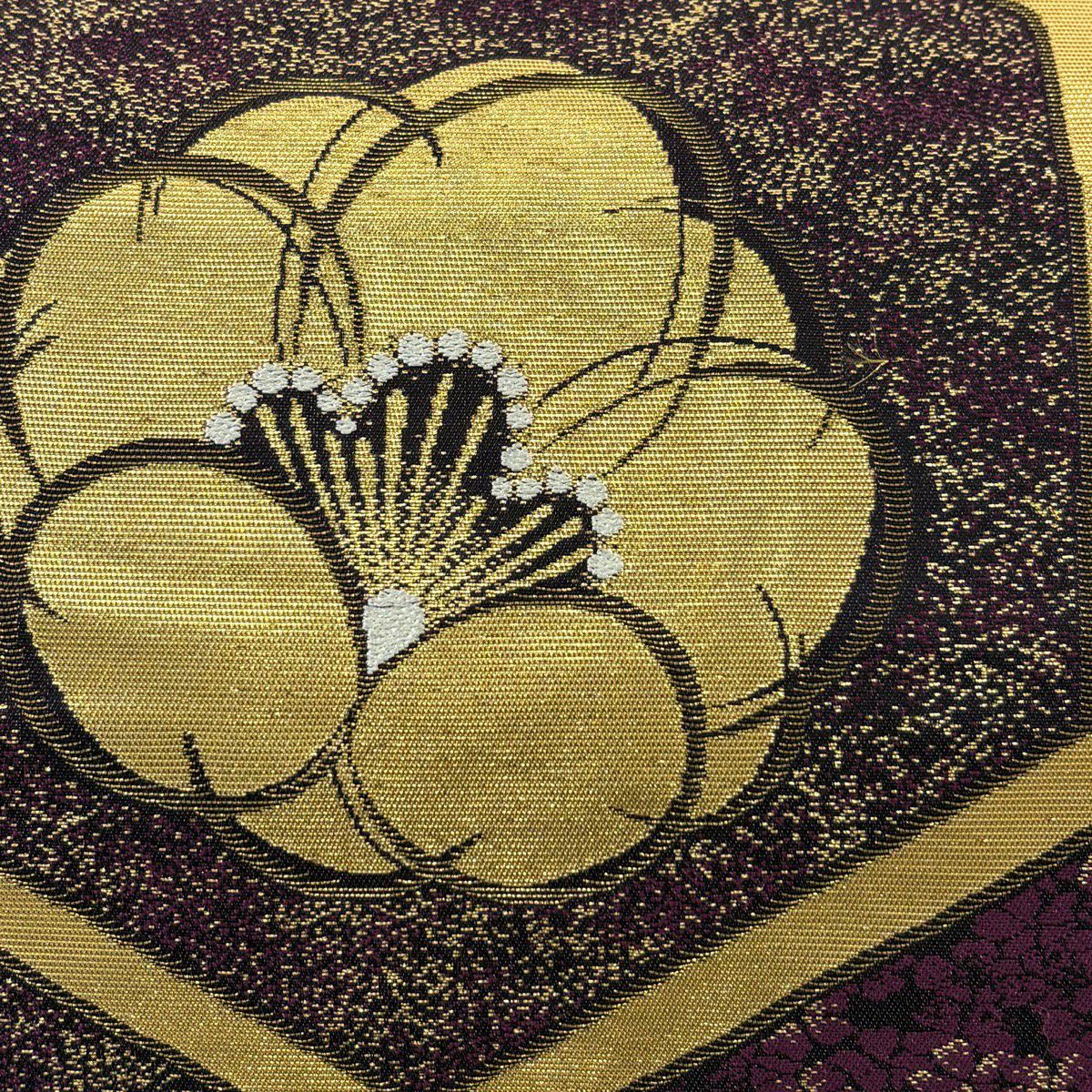 【美品】 袋帶 秀品級 梅花 龜甲 金絲 金金箔 紫 六通 純蠶絲