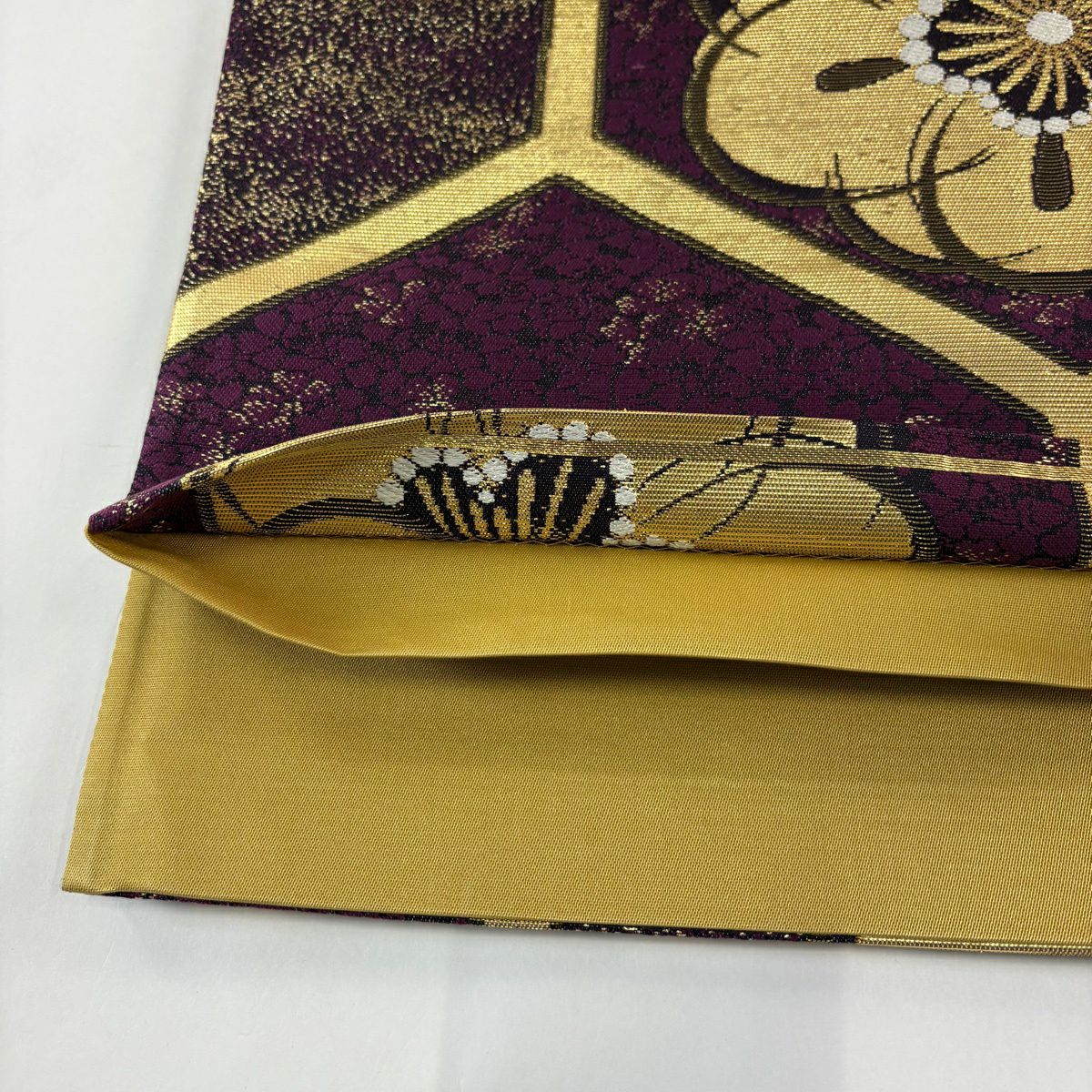 【美品】 袋帶 秀品級 梅花 龜甲 金絲 金金箔 紫 六通 純蠶絲