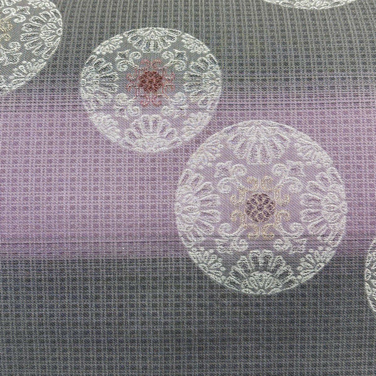 【美品】 名古屋帶 優品級 浮線綾紋 段紋 金絲 淺紫 純蠶絲