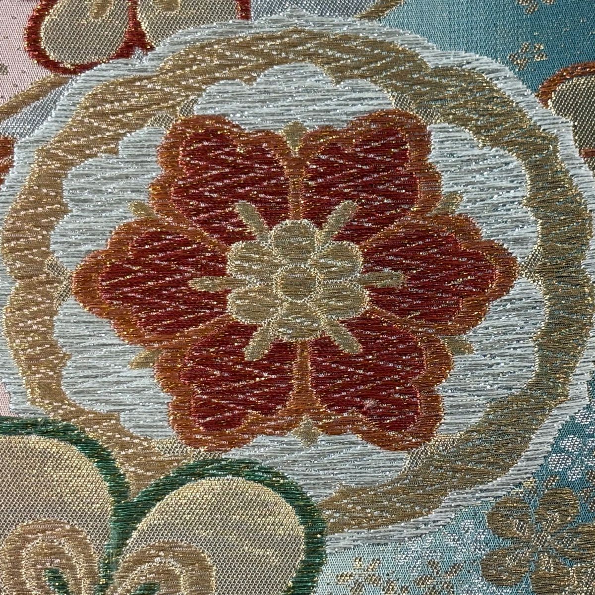 【美品】 袋帶 秀品級 草花紋紋 梅花 金銀彩 金色 六通 純蠶絲