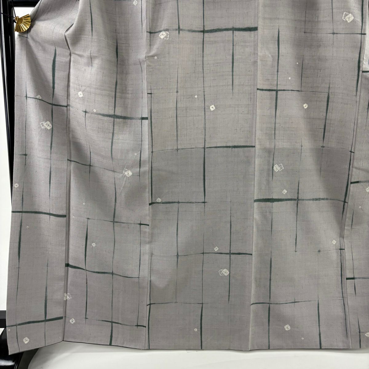 【美品】 小紋 身長168cm 袖長70.5cm L 雙層 袋帶名古屋帶套裝 紬織織 幾何學 絞染 灰色 純蠶絲 秀品級