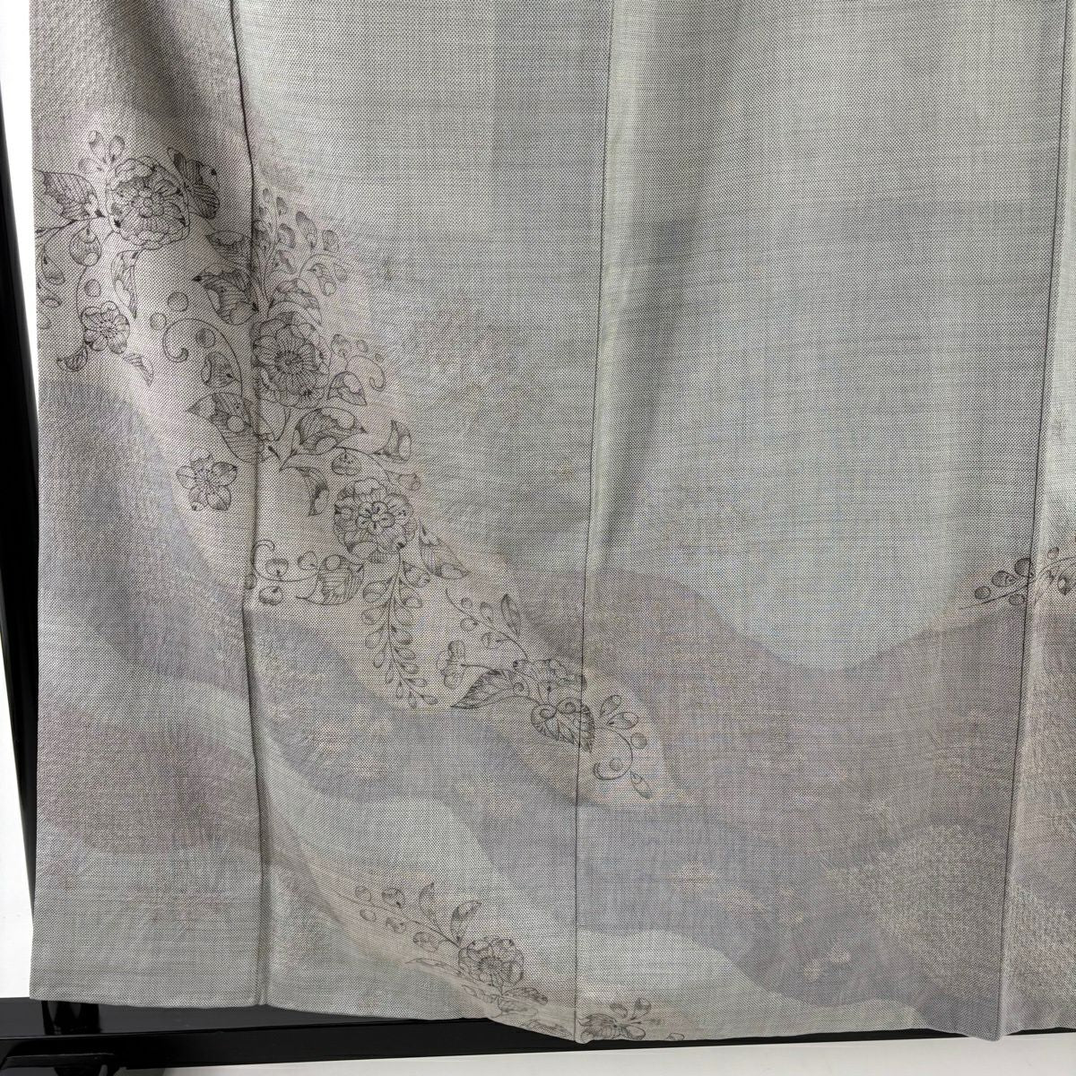 【美品】訪問服 身長159cm 袖長65.5cm M 雙層 袋帶套裝 大島紬織地 證書齊全 辻花染圖案 道長取 絞染 灰色 純蠶絲 優品級