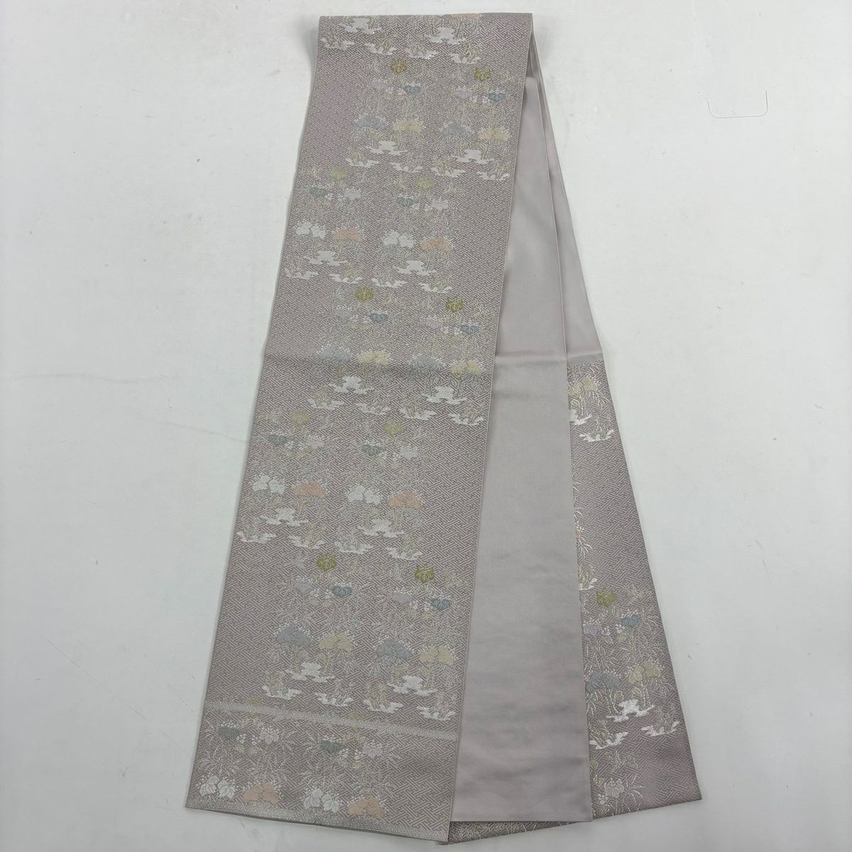 【美品】 付下 身長160cm 袖長64.5cm M 雙層 袋帶套裝 附款式 夾子 梳子 金銀彩 漸層 墨色 純蠶絲 優品級