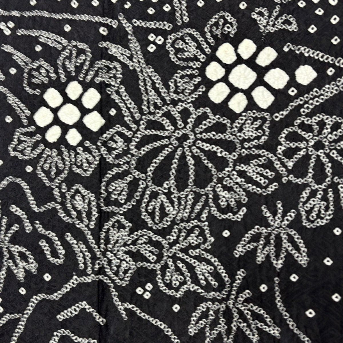 【美品】訪問服 身長158cm 袖長64cm M 雙層 菊花 流水 總絞染 黑 純蠶絲 秀品級