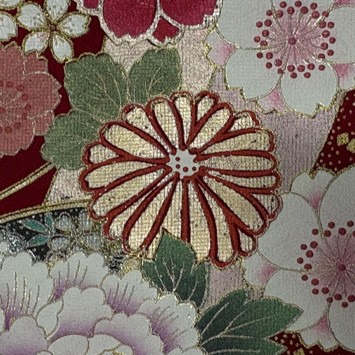 振袖禮服 身長163.5cm 袖長68.5cm L 雙層 蝶 牡丹 金絲 金銀彩 紅 純蠶絲 秀品級