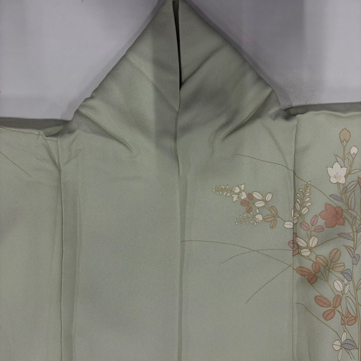 【美品】訪問服 身長165cm 袖長66.5cm M 雙層 落款あり 秋草 雪輪 金絲 金銀彩 淺綠 純蠶絲 秀品級
