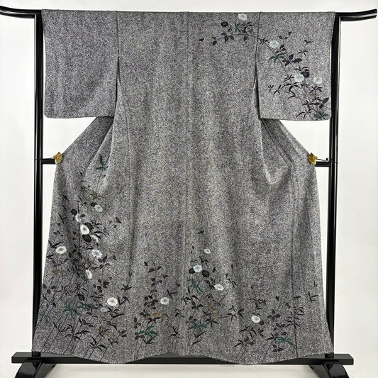 訪問服 身長156cm 袖長64cm M 雙層 草花紋紋 金銀彩 黑灰 純蠶絲 秀品級