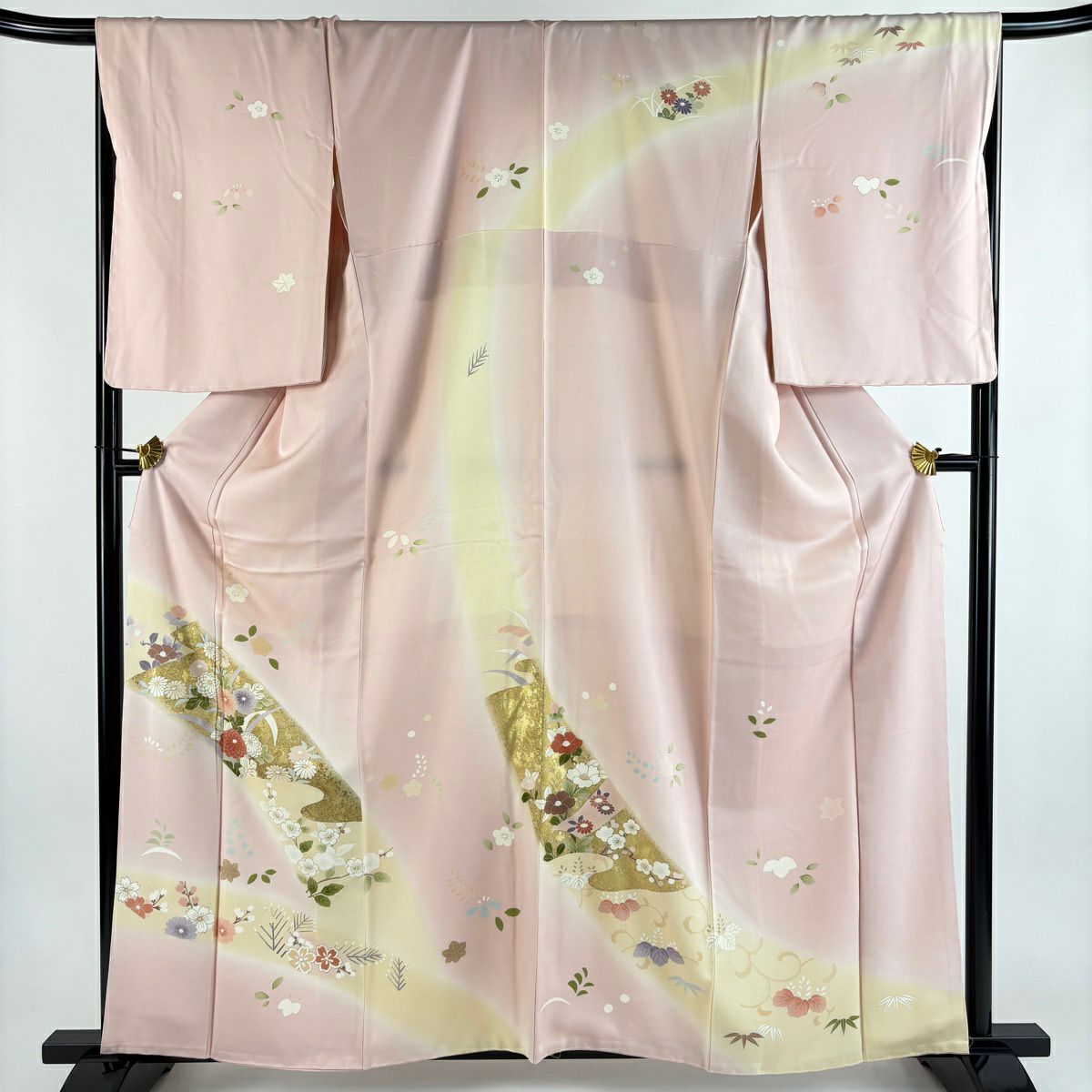 訪問服 身長162cm 袖長67.5cm L 雙層 草花紋紋 霞 金彩裝飾 漸層 淺粉色 純蠶絲 優品級