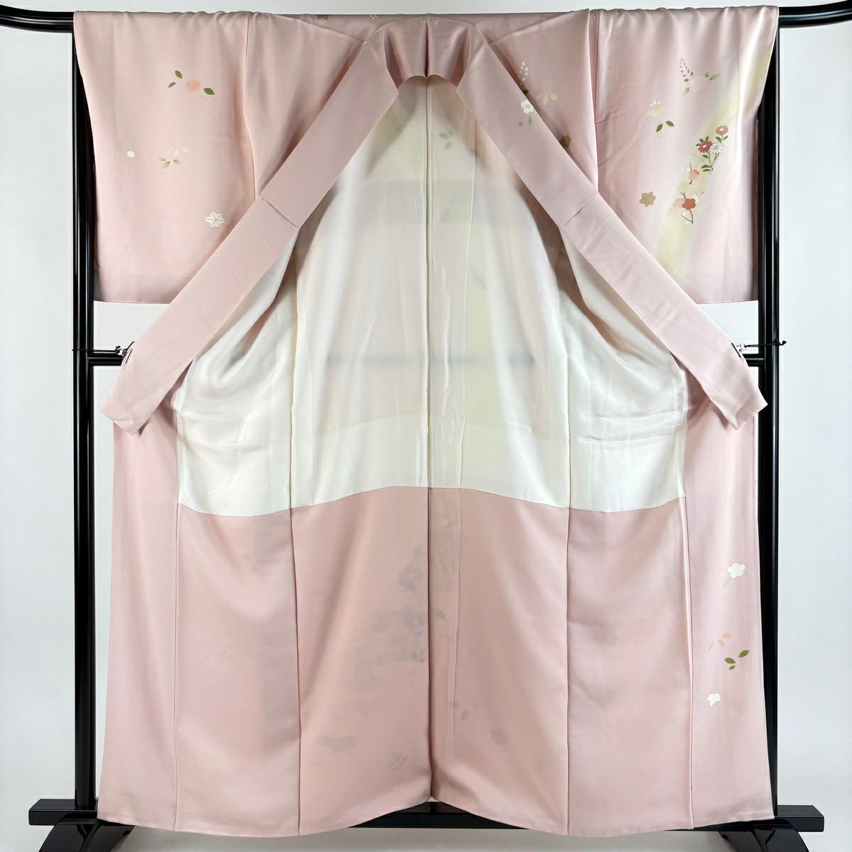 訪問服 身長162cm 袖長67.5cm L 雙層 草花紋紋 霞 金彩裝飾 漸層 淺粉色 純蠶絲 優品級