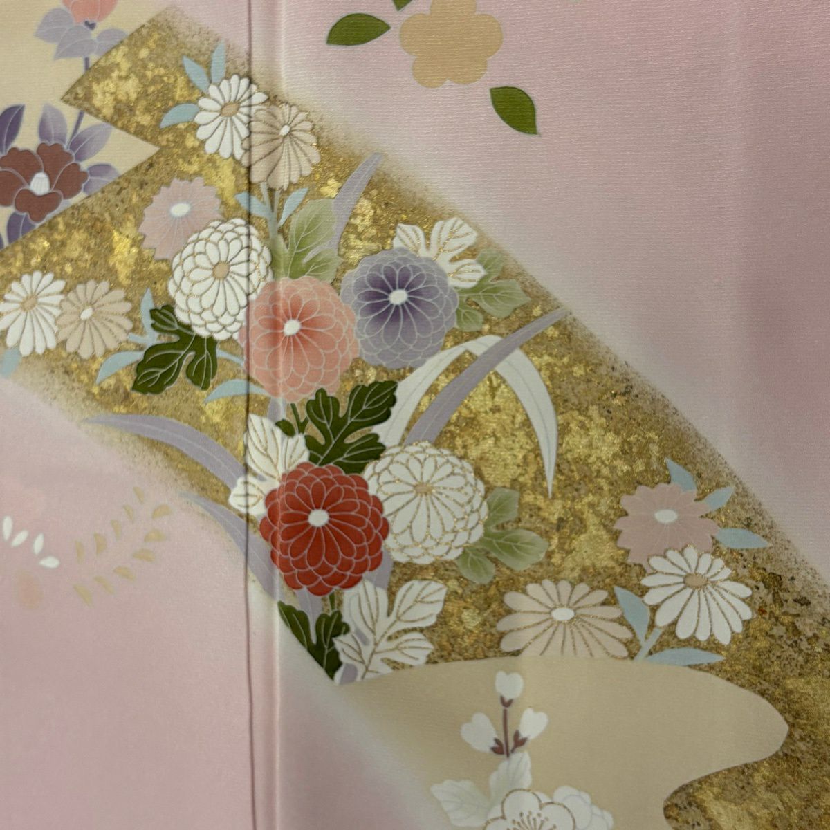 訪問服 身長162cm 袖長67.5cm L 雙層 草花紋紋 霞 金彩裝飾 漸層 淺粉色 純蠶絲 優品級