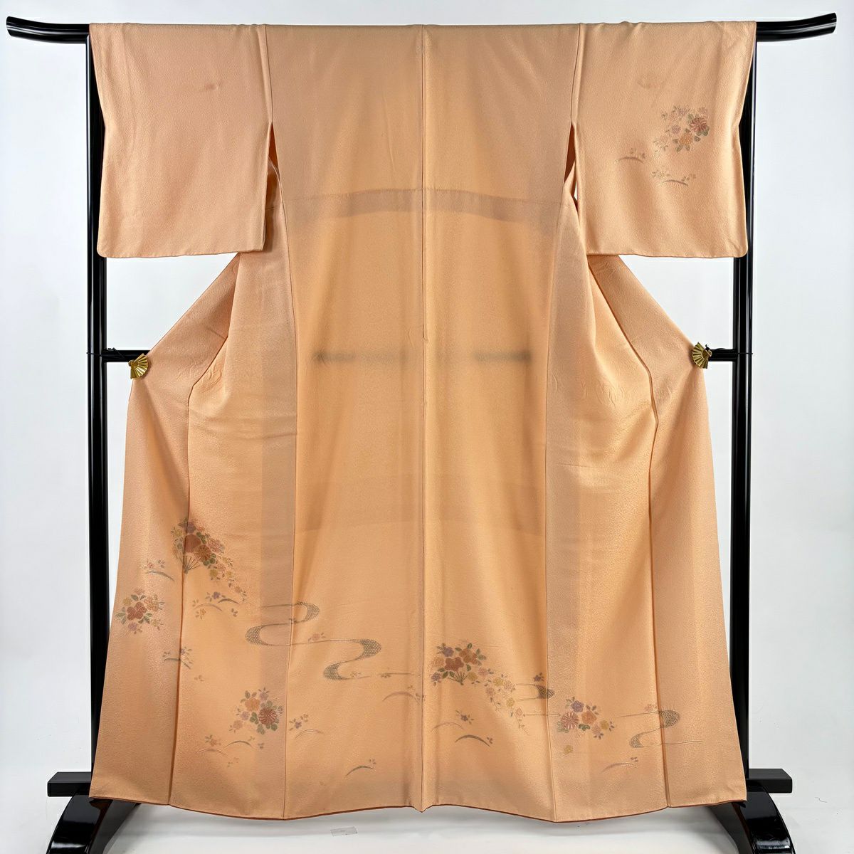 付下 身長163.5cm 袖長65cm M 雙層 扇子 草花紋紋 刺繡 漸層 橙色 純蠶絲 秀品級 一つ紋
