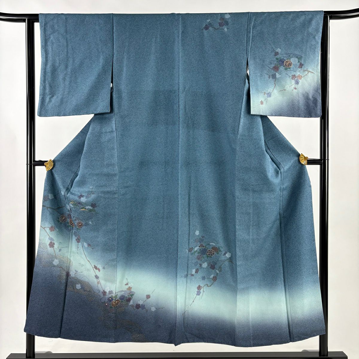 訪問服 身長150cm 袖長62.5cm S 雙層 大和 松樹竹子梅花 菊花 金糸刺繡 青灰 純蠶絲 秀品級
