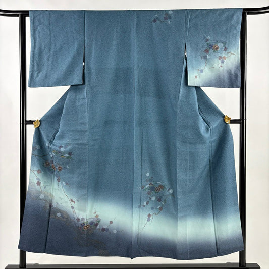 訪問服 身長150cm 袖長62.5cm S 雙層 大和 松樹竹子梅花 菊花 金糸刺繡 青灰 純蠶絲 秀品級