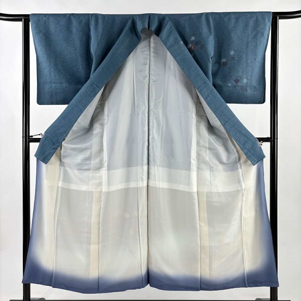 訪問服 身長150cm 袖長62.5cm S 雙層 大和 松樹竹子梅花 菊花 金糸刺繡 青灰 純蠶絲 秀品級