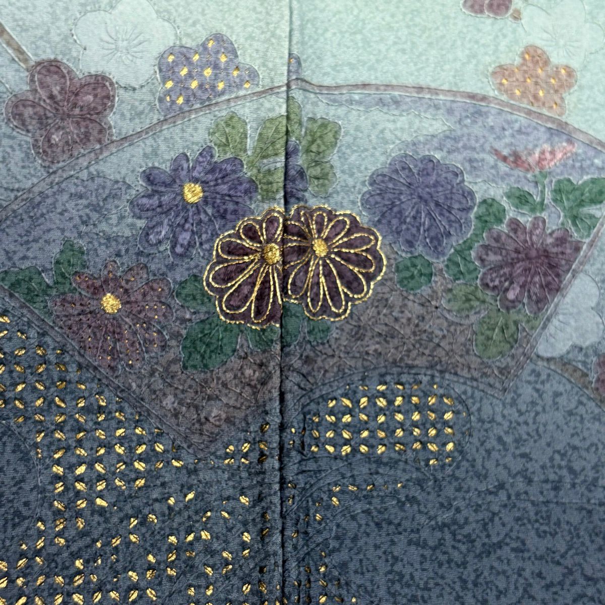 訪問服 身長150cm 袖長62.5cm S 雙層 大和 松樹竹子梅花 菊花 金糸刺繡 青灰 純蠶絲 秀品級