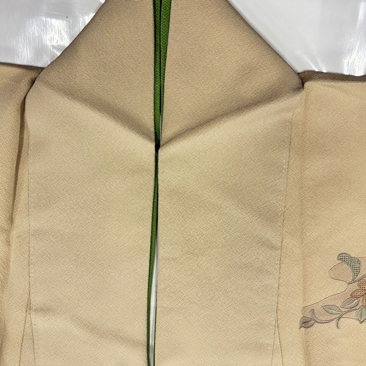 訪問服 身長160cm 袖長64cm M 雙層 華紋 七寶刺繡 染分 薄茶 純蠶絲 秀品級