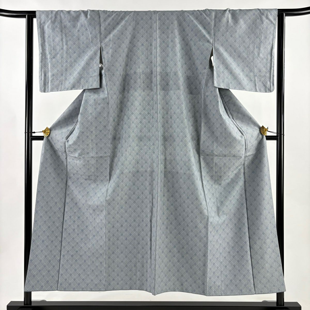 【美品】 紬織 身長150.5cm 袖長62.5cm S 雙層 斜格紋 青灰 純蠶絲 秀品級
