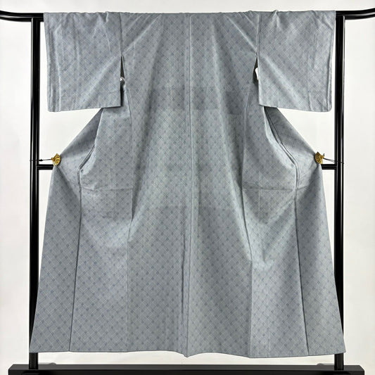 【美品】 紬織 身長150.5cm 袖長62.5cm S 雙層 斜格紋 青灰 純蠶絲 秀品級