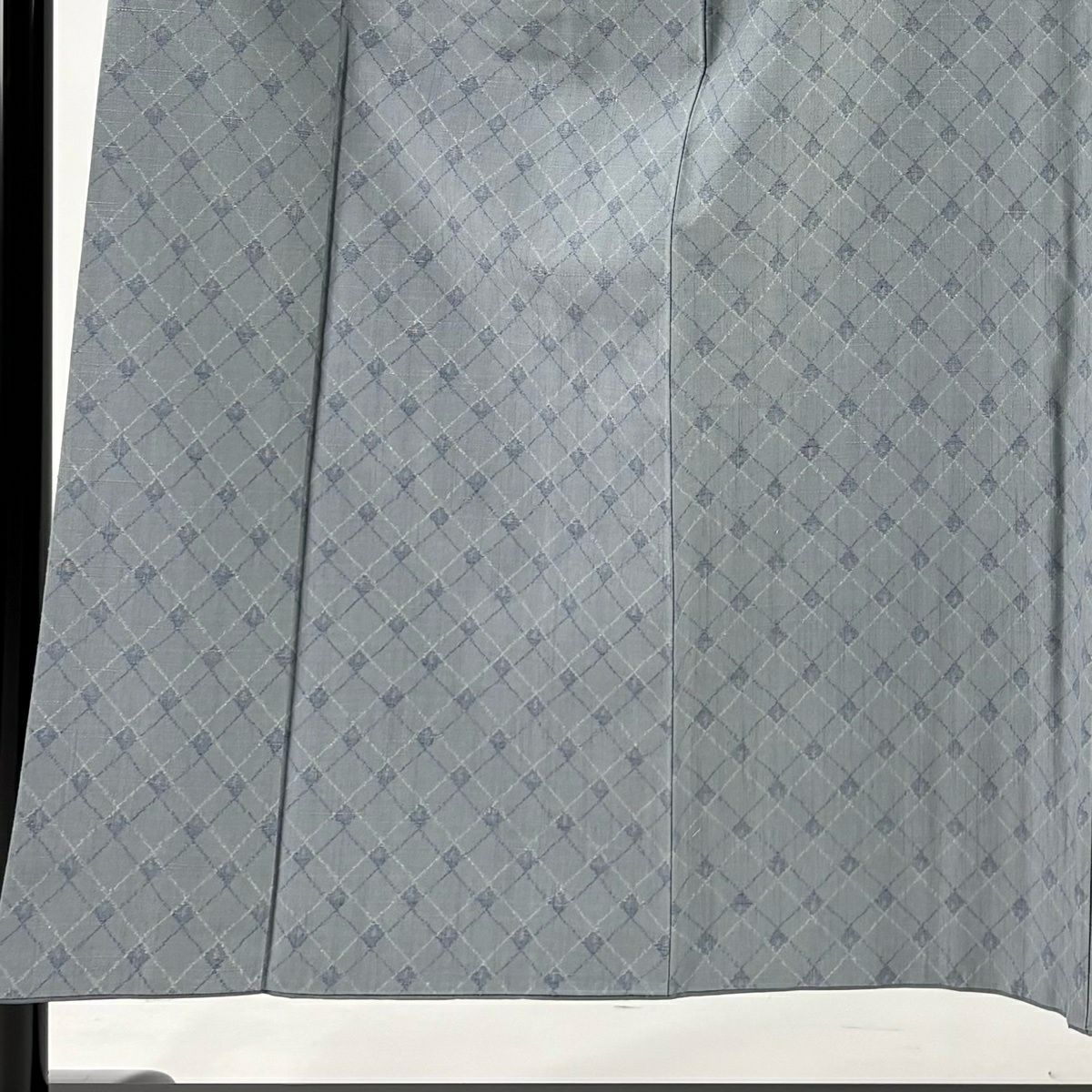 【美品】 紬織 身長150.5cm 袖長62.5cm S 雙層 斜格紋 青灰 純蠶絲 秀品級