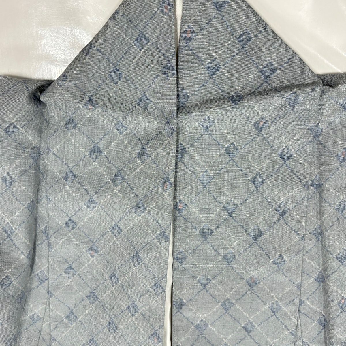 【美品】 紬織 身長150.5cm 袖長62.5cm S 雙層 斜格紋 青灰 純蠶絲 秀品級