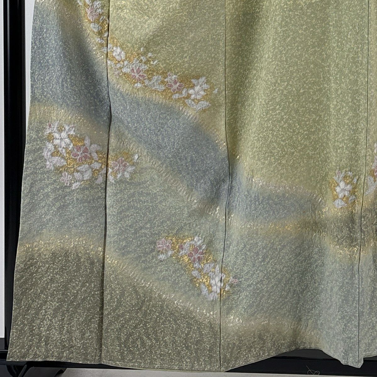 【美品】訪問服 身長157.5cm 袖長64cm M 雙層 大和 草花紋紋 絞染 金銀彩 抹茶 純蠶絲 秀品級