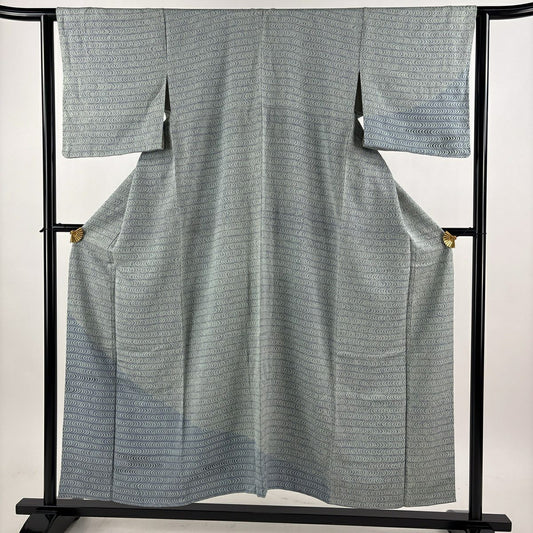 【美品】 付下 身長153cm 袖長63cm S 雙層 幾何學圖案 染分 薄綠 純蠶絲 秀品級
