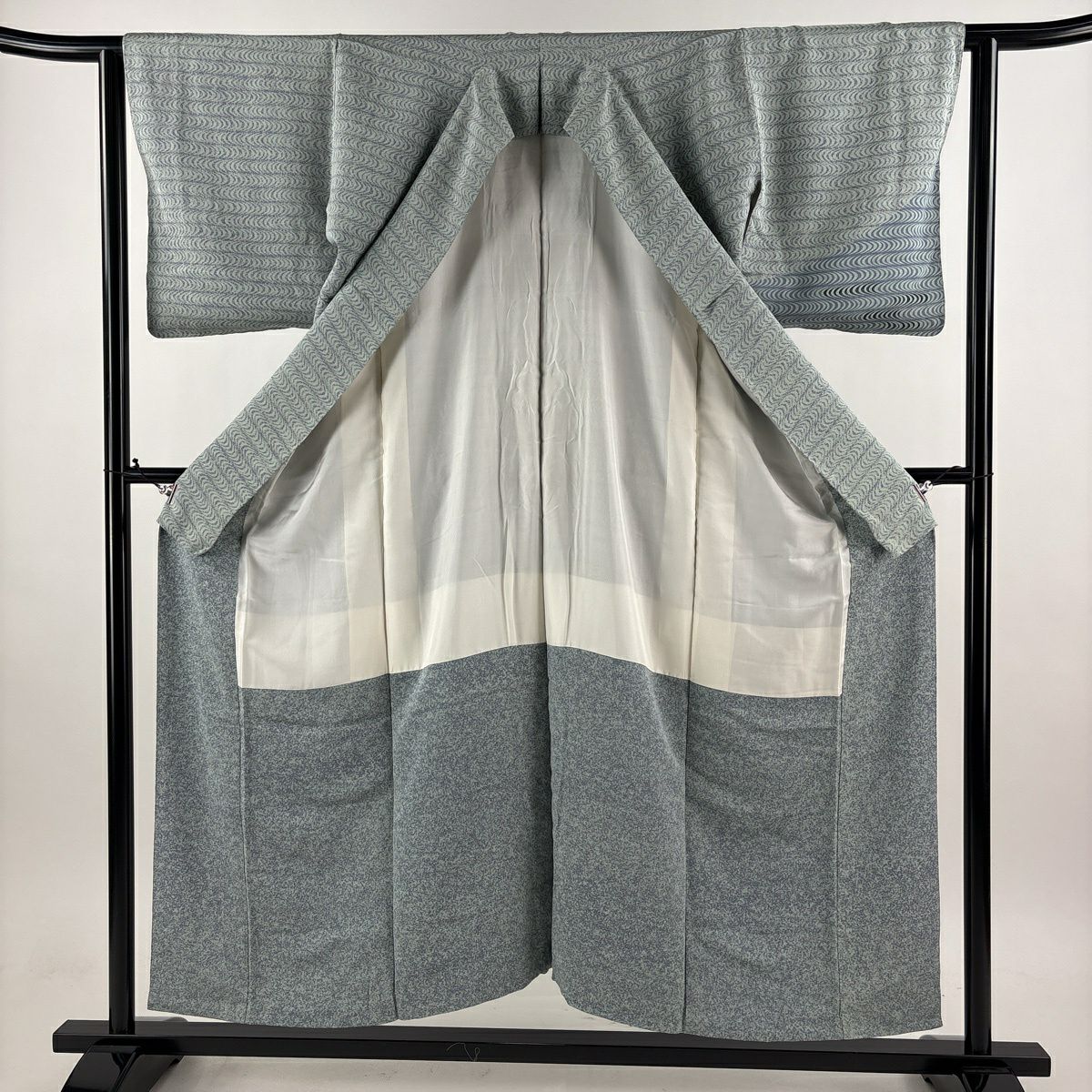 【美品】 付下 身長153cm 袖長63cm S 雙層 幾何學圖案 染分 薄綠 純蠶絲 秀品級