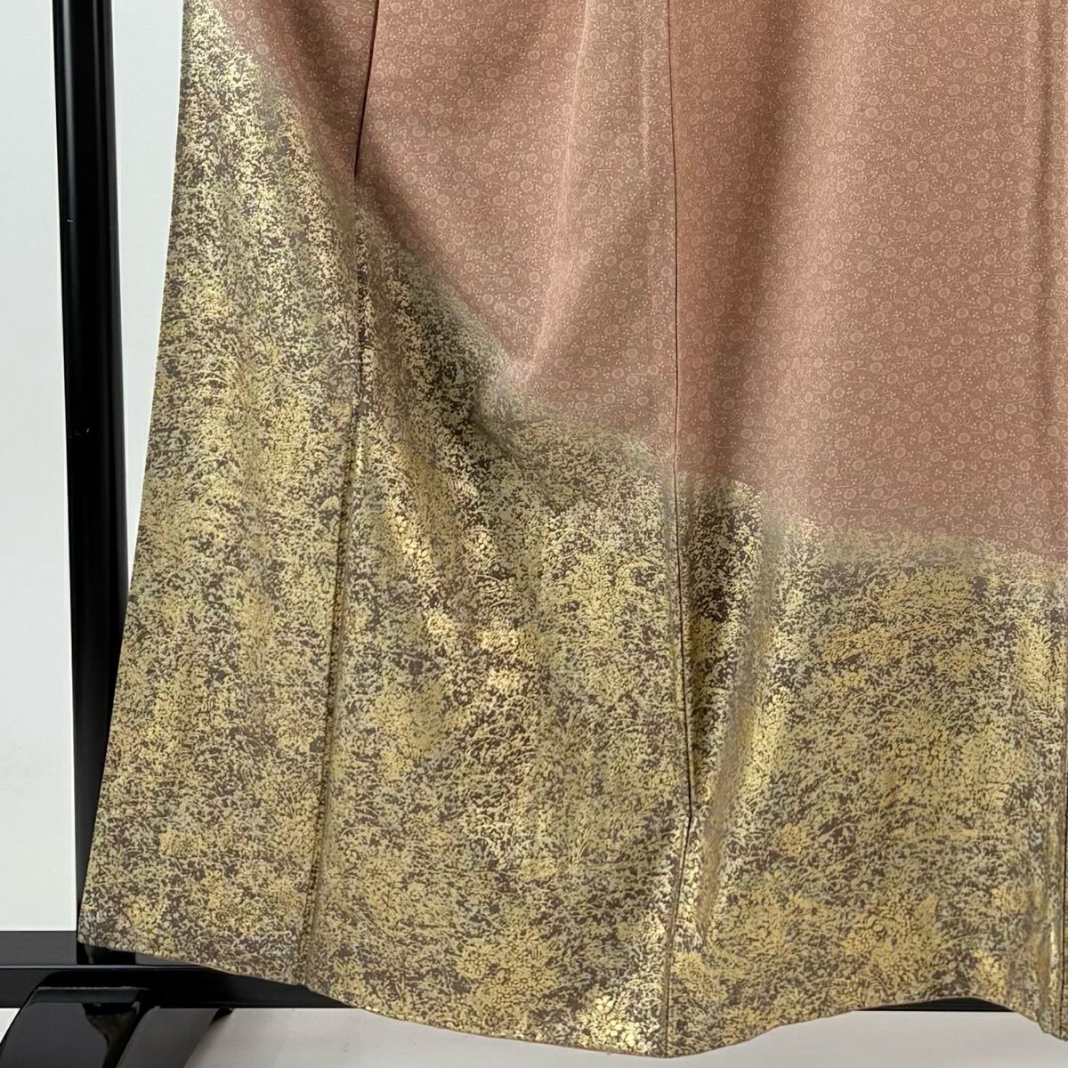 付下 身長159.5cm 袖長65cm M 雙層 草花紋紋 流水 金銀彩 漸層 淺茶 純蠶絲 優品級 一つ紋
