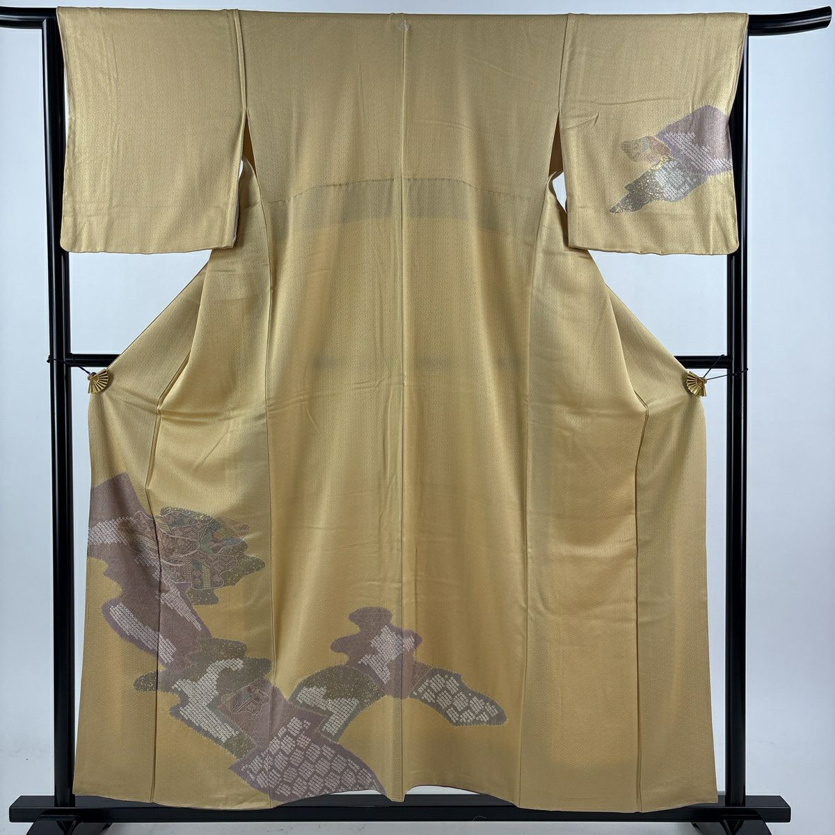 【美品】 付下 身長157cm 袖長65.5cm M 雙層 華紋 霞 刺繡 金銀彩 米色 純蠶絲 秀品級 一つ紋